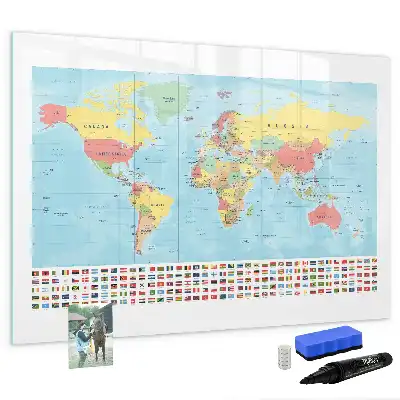 Mapa geográfico del mundo pizarra magnética de pared con rotulador
