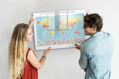 Mapa geográfico del mundo pizarra magnética de pared con rotulador
