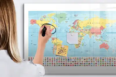 Mapa geográfico del mundo pizarra magnética de pared con rotulador