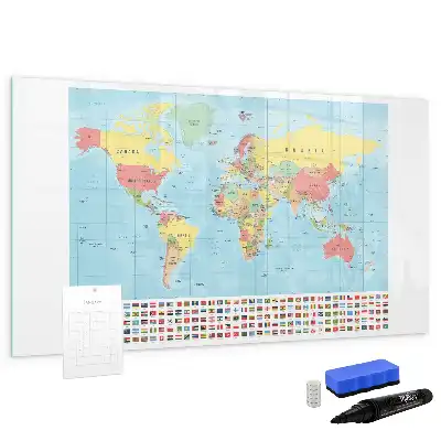 Mapa geográfico del mundo pizarra magnética de pared con rotulador