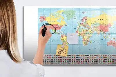 Mapa geográfico del mundo pizarra magnética de pared con rotulador