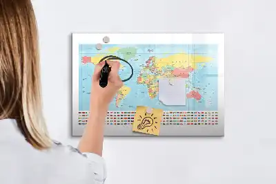 Mapa geográfico del mundo pizarra magnética de pared con rotulador