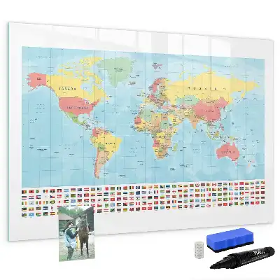 Mapa geográfico del mundo pizarra magnética de pared con rotulador
