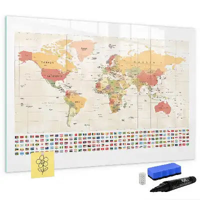 Pizarra de cristal magnética diseño de mapa del mundo