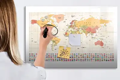 Pizarra de cristal magnética diseño de mapa del mundo