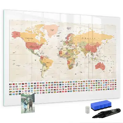 Pizarra de cristal magnética diseño de mapa del mundo