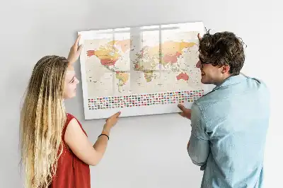 Pizarra de cristal magnética diseño de mapa del mundo