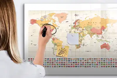 Pizarra de cristal magnética diseño de mapa del mundo