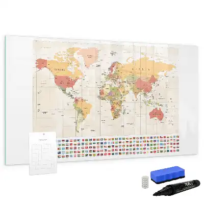 Pizarra de cristal magnética diseño de mapa del mundo
