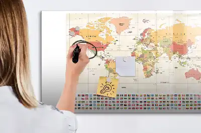 Pizarra de cristal magnética diseño de mapa del mundo