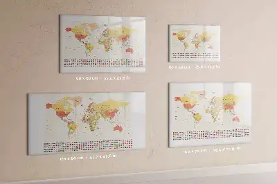 Pizarra de cristal magnética diseño de mapa del mundo