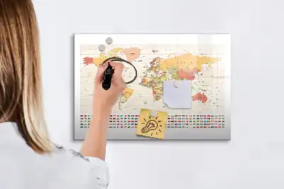Pizarra de cristal magnética diseño de mapa del mundo