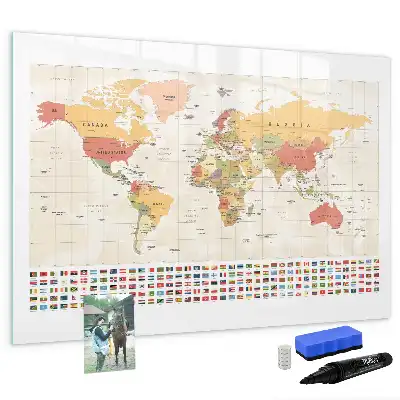 Pizarra de cristal magnética diseño de mapa del mundo