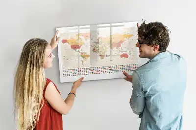 Pizarra de cristal magnética diseño de mapa del mundo