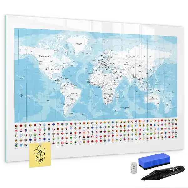Pizarra magnética de pared con rotulador diseño de mapas de continentes