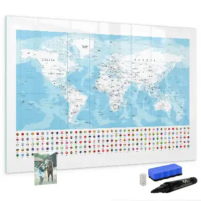 Pizarra magnética de pared con rotulador diseño de mapas de continentes