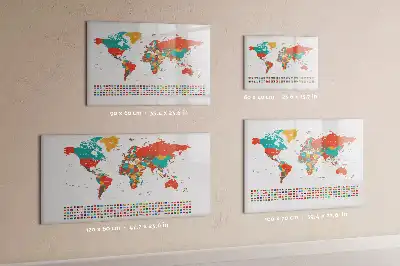 Pizarra de cristal borrable con imanes diseño de mapa del mundo colorido