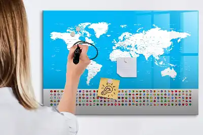 Pizarra magnética de pared con rotulador y diseño de mapa con contornos de países