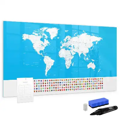 Pizarra magnética de pared con rotulador y diseño de mapa con contornos de países