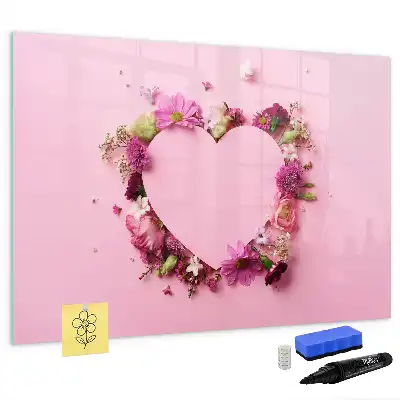 Pizarra de cristal magnética borrable diseño de corazón de flores