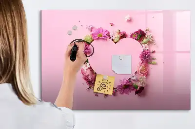 Pizarra de cristal magnética borrable diseño de corazón de flores