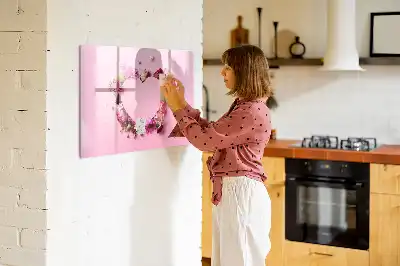 Pizarra de cristal magnética borrable diseño de corazón de flores