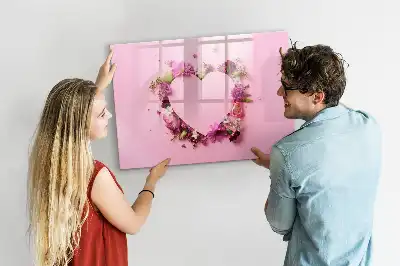 Pizarra de cristal magnética borrable diseño de corazón de flores