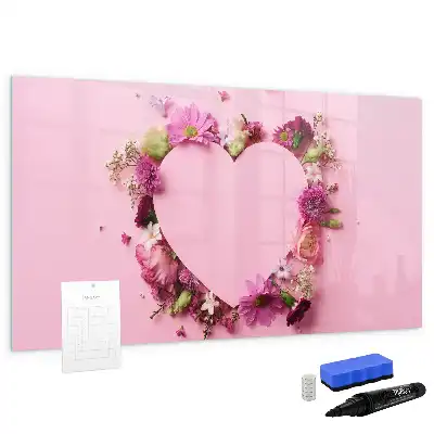 Pizarra de cristal magnética borrable diseño de corazón de flores