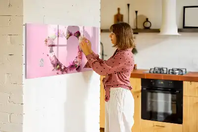 Pizarra de cristal magnética borrable diseño de corazón de flores