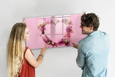 Pizarra de cristal magnética borrable diseño de corazón de flores