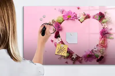 Pizarra de cristal magnética borrable diseño de corazón de flores