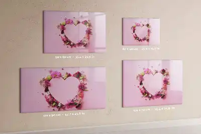 Pizarra de cristal magnética borrable diseño de corazón de flores