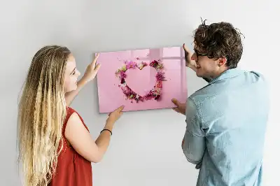 Pizarra de cristal magnética borrable diseño de corazón de flores