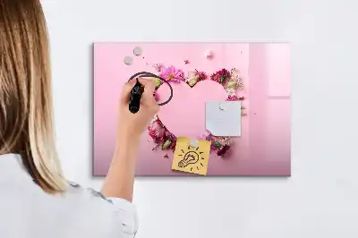 Pizarra de cristal magnética borrable diseño de corazón de flores