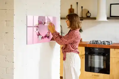 Pizarra de cristal magnética borrable diseño de corazón de flores