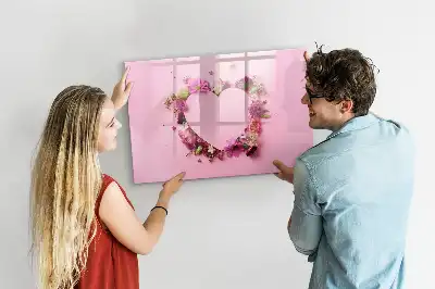 Pizarra de cristal magnética borrable diseño de corazón de flores