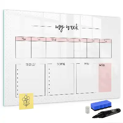 Pizarra magnética de pared con rotulador para planificación semanal