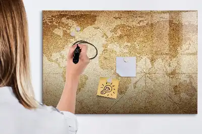 Pizarra magnética de pared diseño de mapa del mundo vintage con rotulador