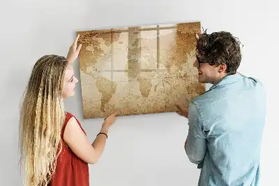 Pizarra magnética de pared diseño de mapa del mundo vintage con rotulador