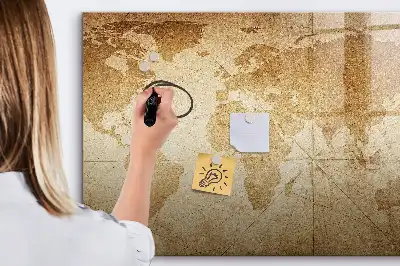 Pizarra magnética de pared diseño de mapa del mundo vintage con rotulador
