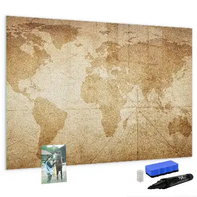 Pizarra magnética de pared diseño de mapa del mundo vintage con rotulador