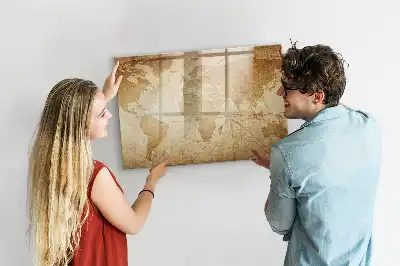 Pizarra magnética de pared diseño de mapa del mundo vintage con rotulador