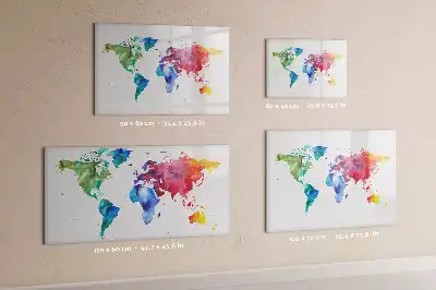 Mapa del mundo en acuarela con pizarra magnética de pared y rotulador