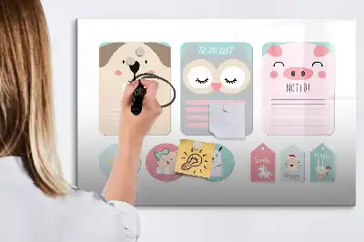 Pizarra de cristal magnética borrable con diseño de animales alegres
