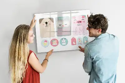 Pizarra de cristal magnética borrable con diseño de animales alegres