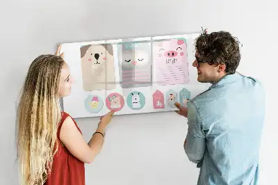 Pizarra de cristal magnética borrable con diseño de animales alegres