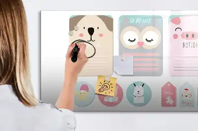 Pizarra de cristal magnética borrable con diseño de animales alegres