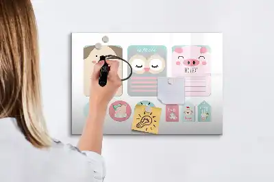 Pizarra de cristal magnética borrable con diseño de animales alegres