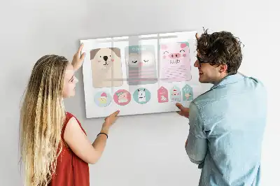Pizarra de cristal magnética borrable con diseño de animales alegres