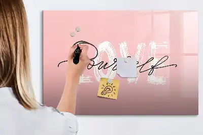 Pizarra magnética de pared con rotulador diseño con texto Ámate a ti mismo
